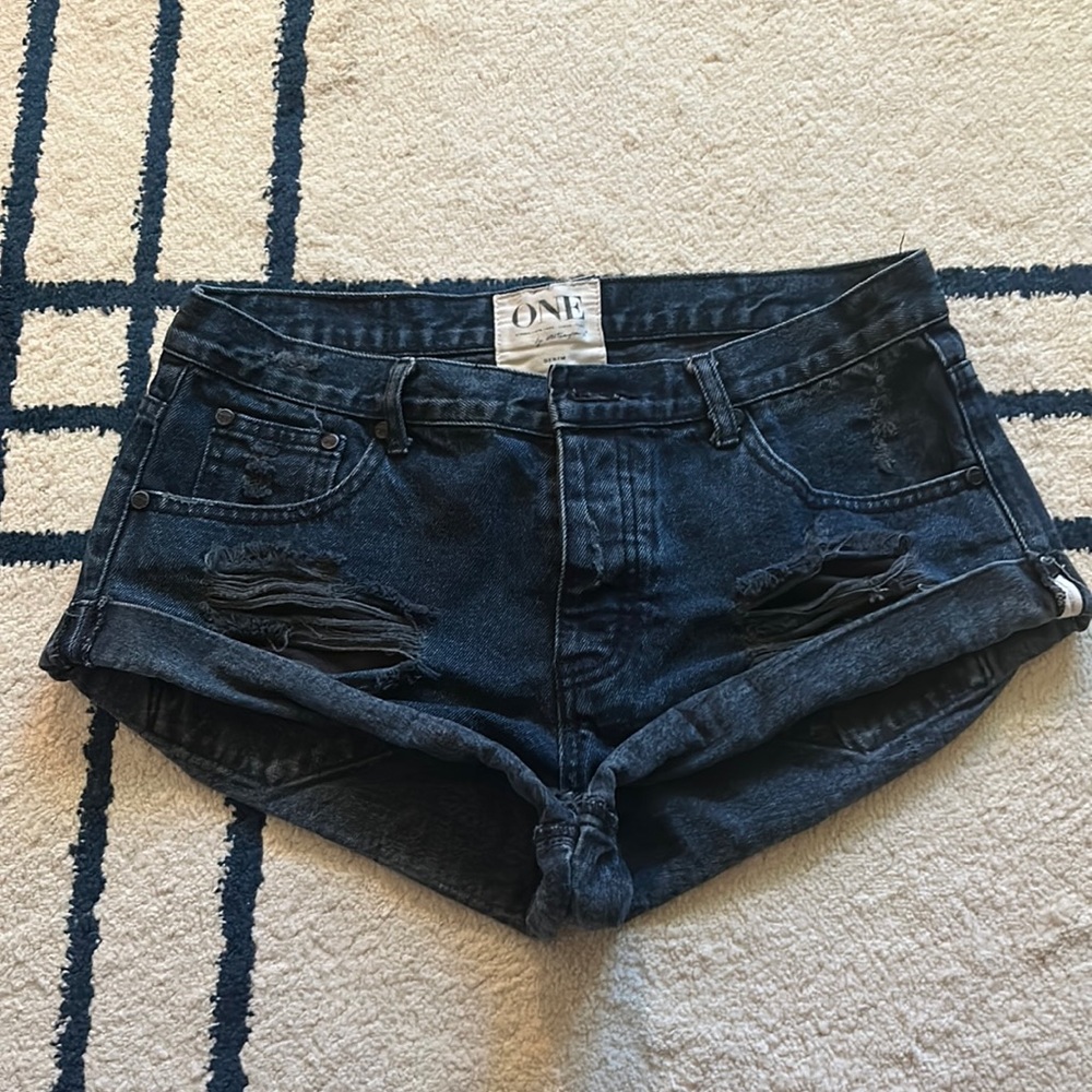 One Teaspoon Blue Distressed Jean Shorts